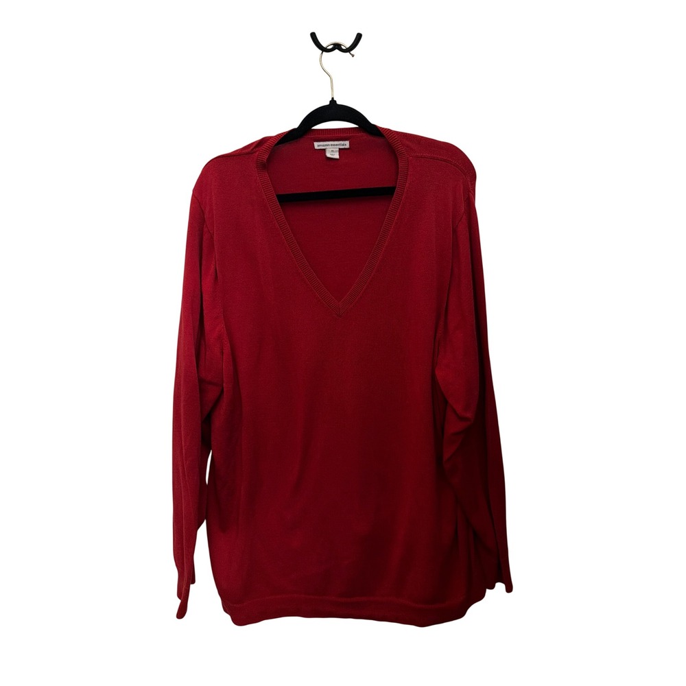 Amazon Essentials Womens Plus 4X Red V-Neck Long Sleeve Cotton Blend Sweater
